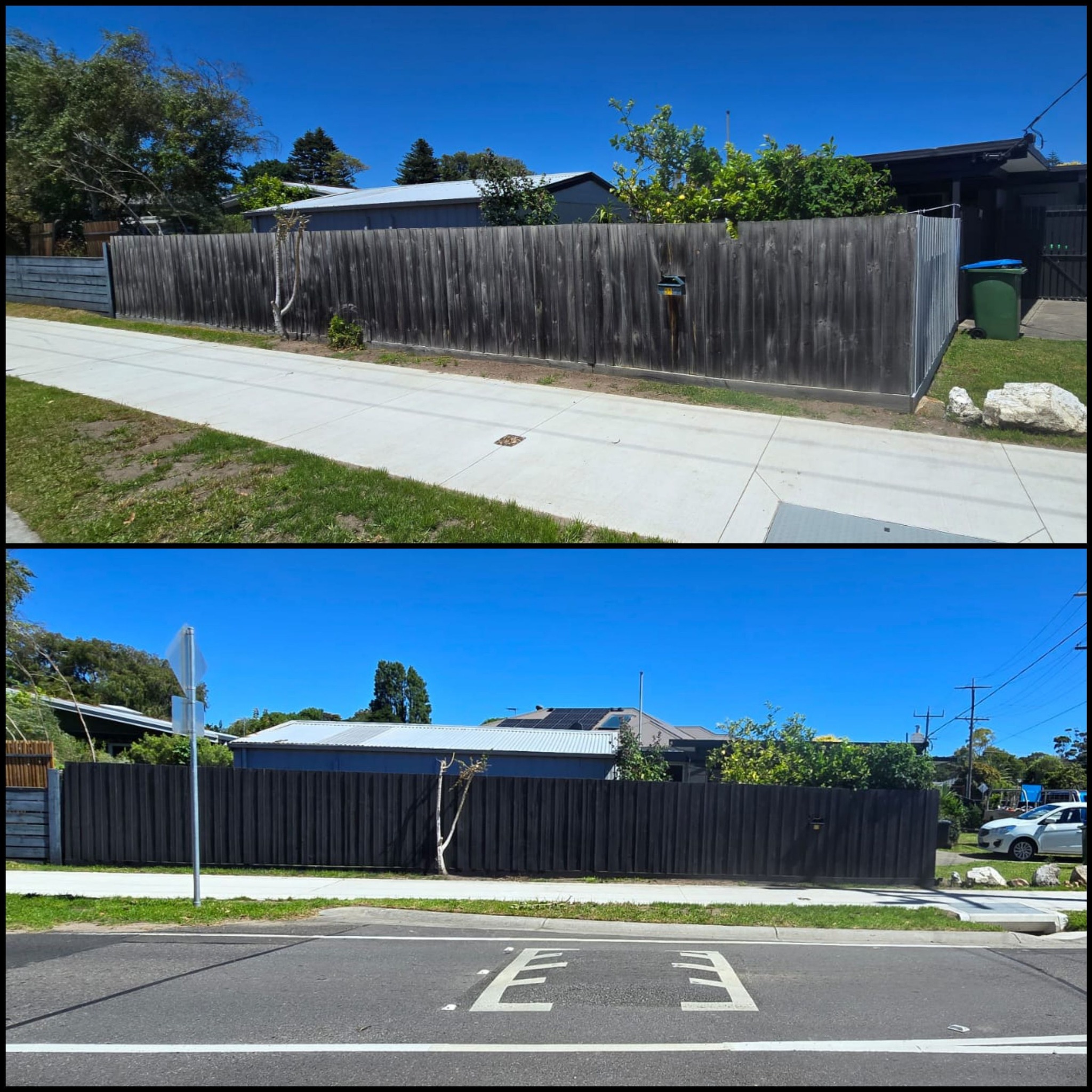 Fence painting before and after